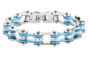 Ladies Stainless Steel Silver and Turquoise Bling Motorcycle Biker Tennis Bracelet 