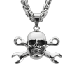 Large Stainless Skull & Wrenches Biker Pendant Byzantine Chain  