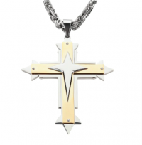 Large Triple Layer Cross Pendant & Byzantine Necklace Stainless Steel Religious Jewelry