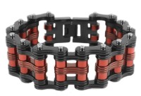 Stainless Steel Wide Primary Motorcycle Bike Chain Bracelet Black & Red firefighter