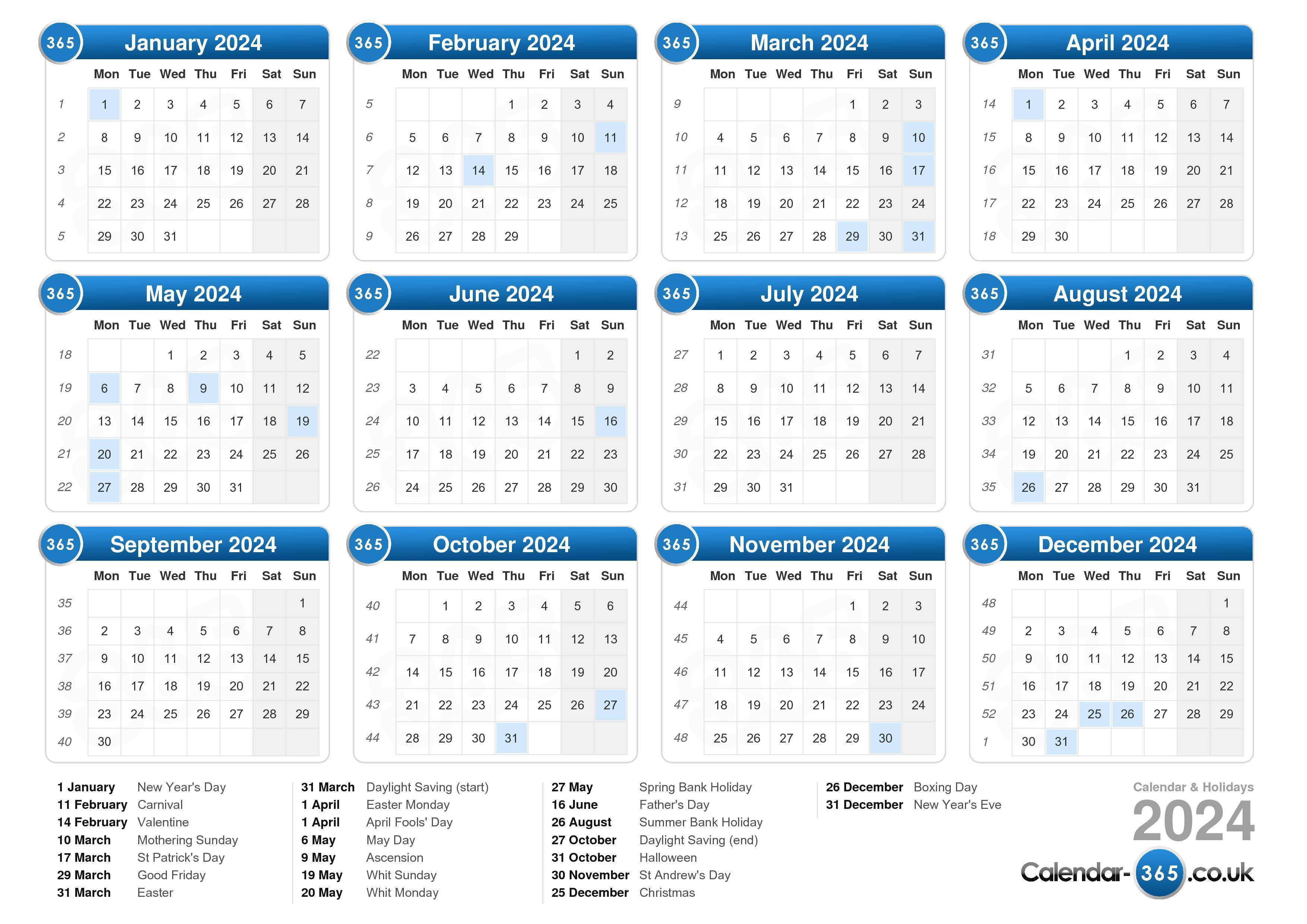 2024 Calendar Year At A Glance - Frank Jillene