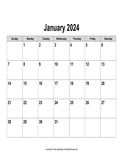 Free 2024 Calendar, Landscape