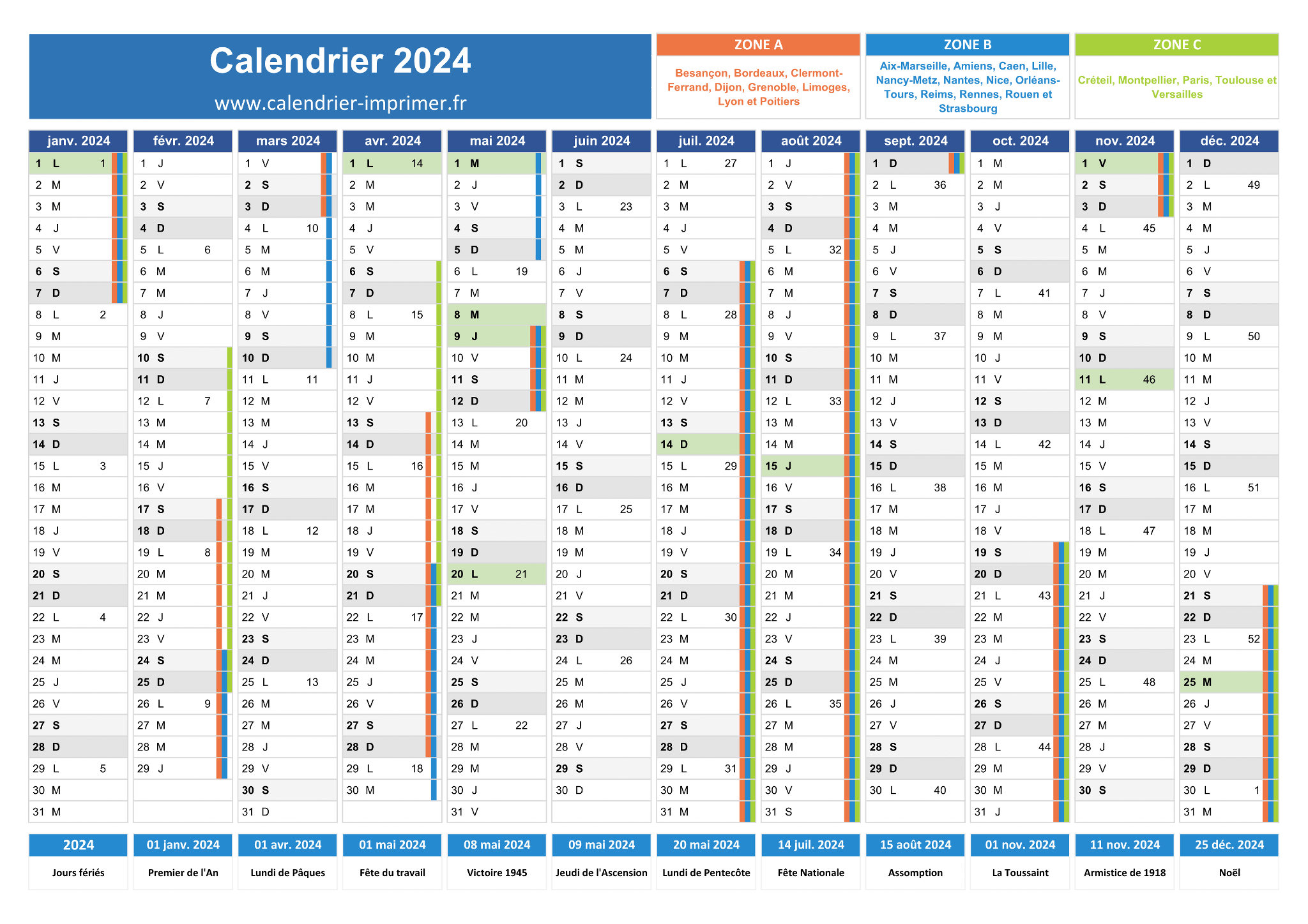 Calendrier 2024 Avec Vacances - Image to u