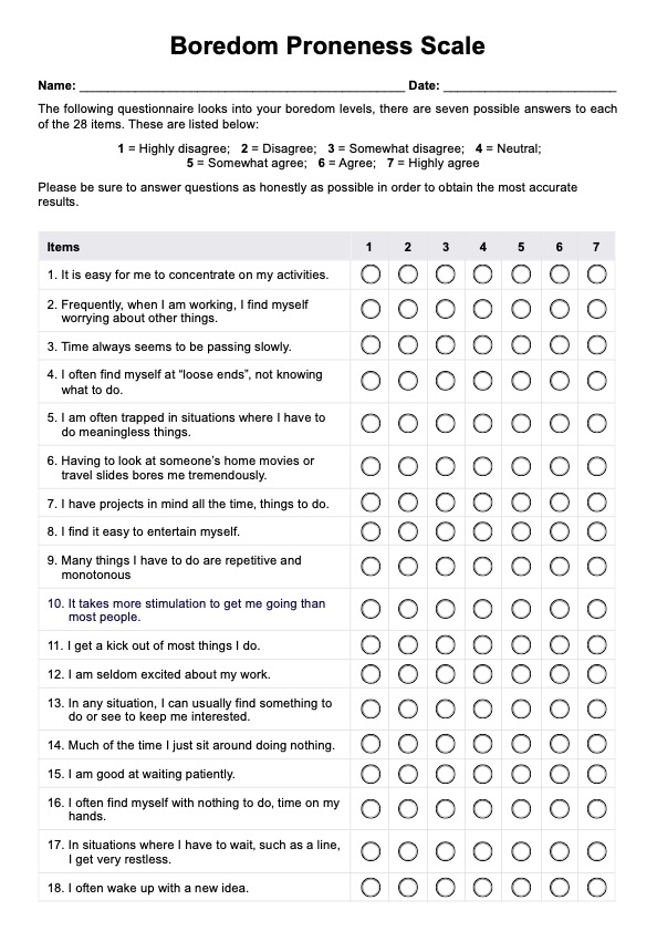 Boredom Proneness Scale PDF Example