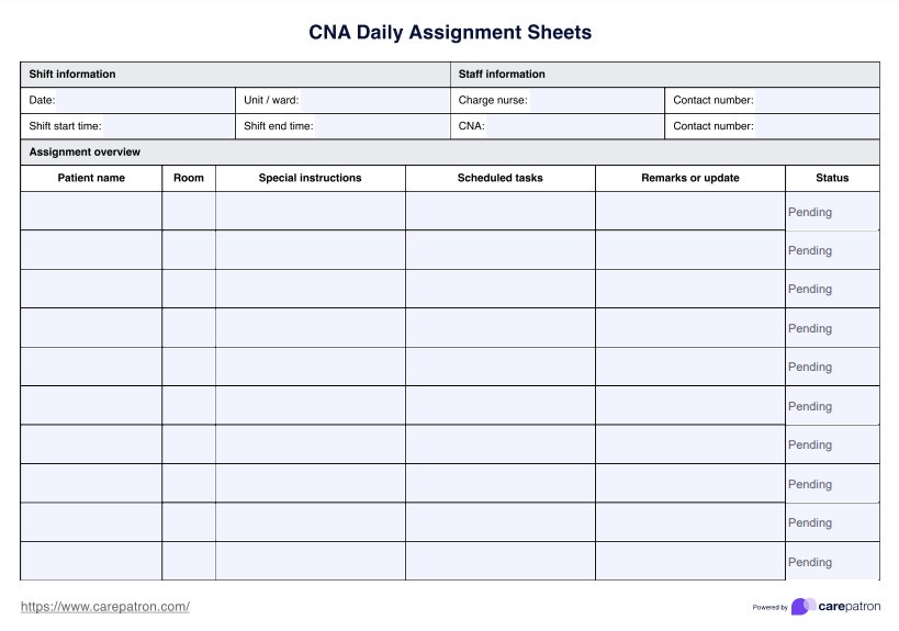 أوراق المهام اليومية لـ CNA PDF Example