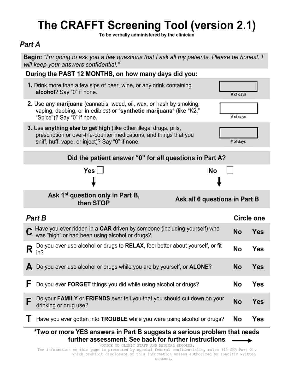 CRAFFT Screening Tool PDF Example