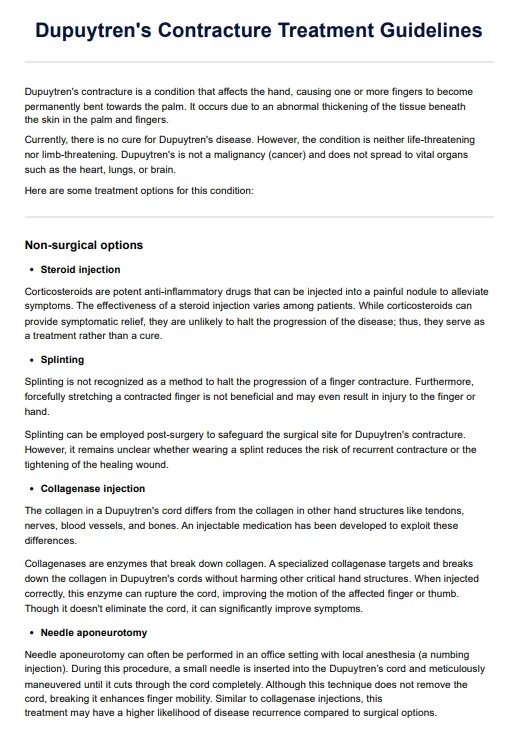 Dupuytren's Contracture Treatment Guidelines PDF Example