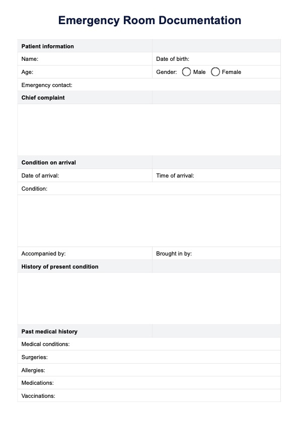 Emergency Room Documentation Templates PDF Example