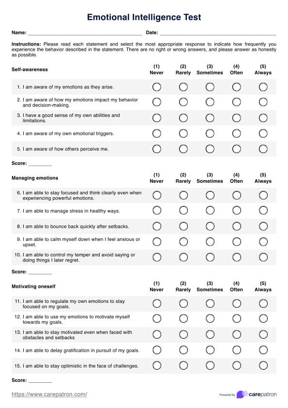 Emotional Intelligence Test PDF Example