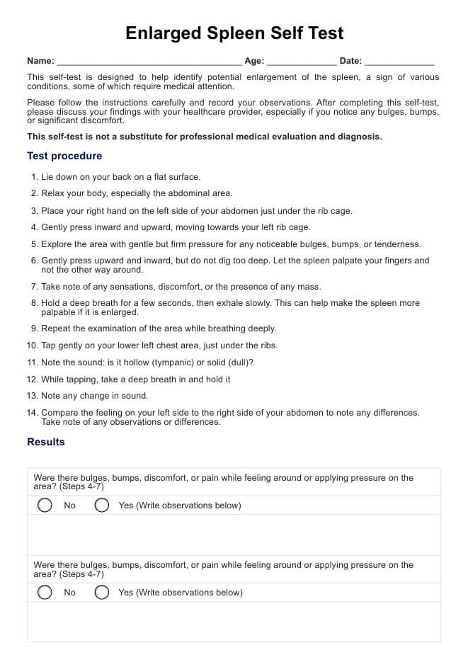 الاختبار الذاتي لتضخم الطحال PDF Example