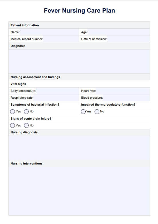 خطة الرعاية التمريضية للحمى PDF Example