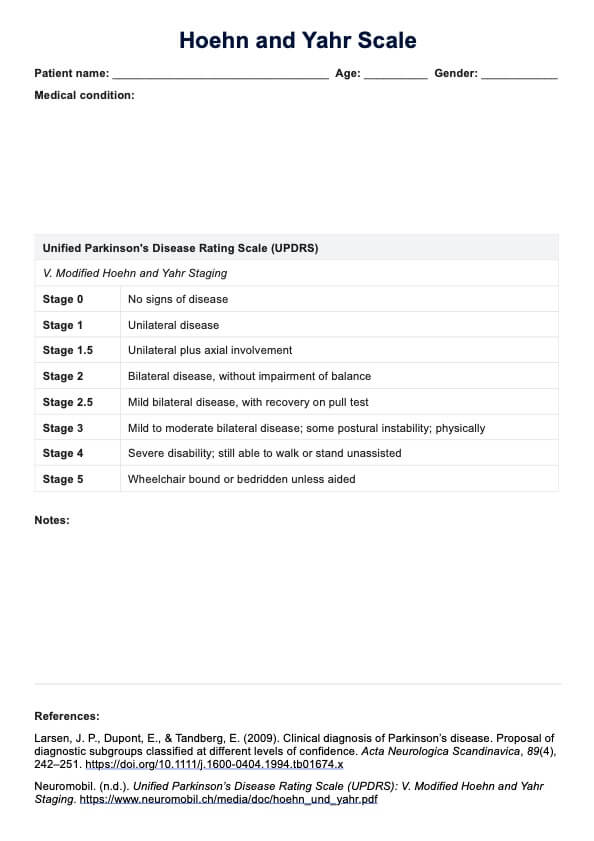 Hoehn and Yahr Scale PDF Example