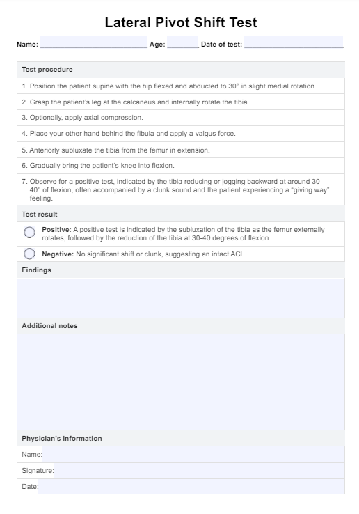 Lateral Pivot Shift Test PDF Example