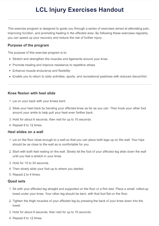 LCL Injury Exercises Handout PDF Example