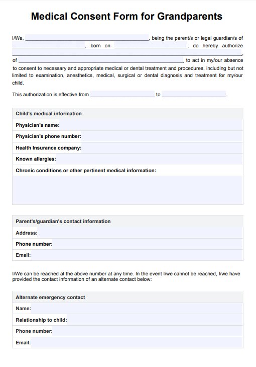 แบบฟอร์มความยินยอมทางการแพทย์สำหรับปู่ PDF Example