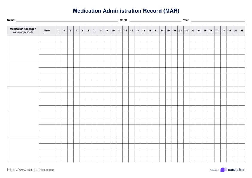 سجل إدارة الدواء (MAR) PDF Example