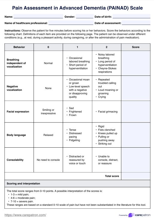 PAINAD Scale PDF Example