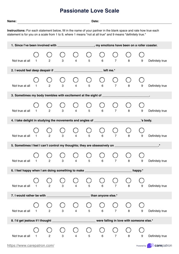 Passionate Love Scale PDF Example