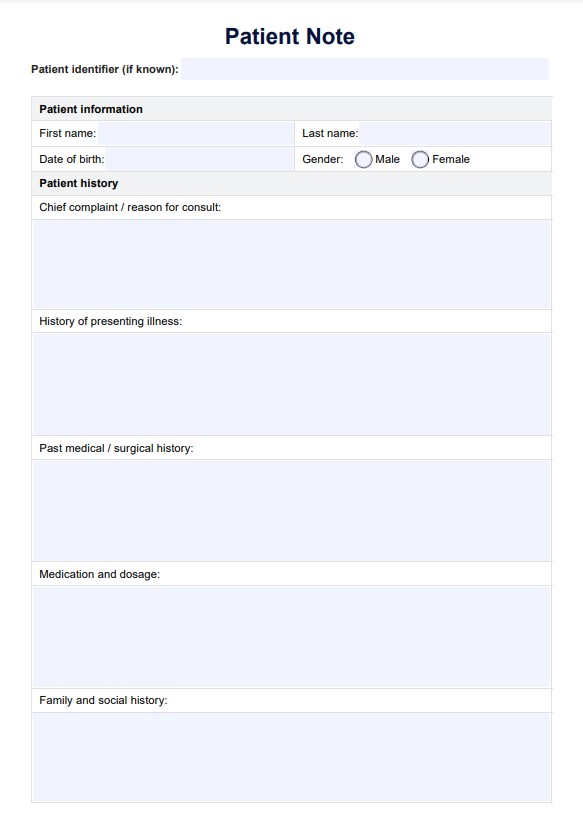 เทมเพลตบันทึกผู้ป่วย PDF Example