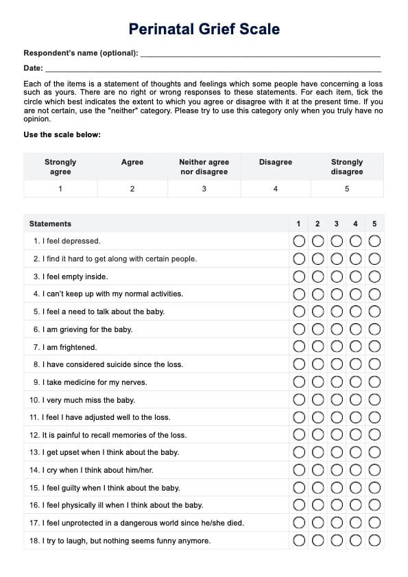 Perinatal Grief Scale PDF Example