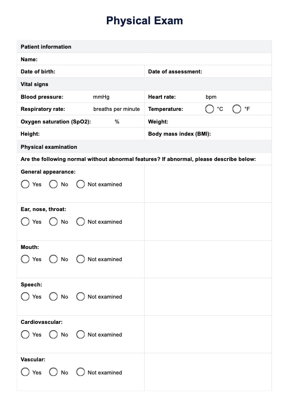 قالب الاختبار البدني PDF Example