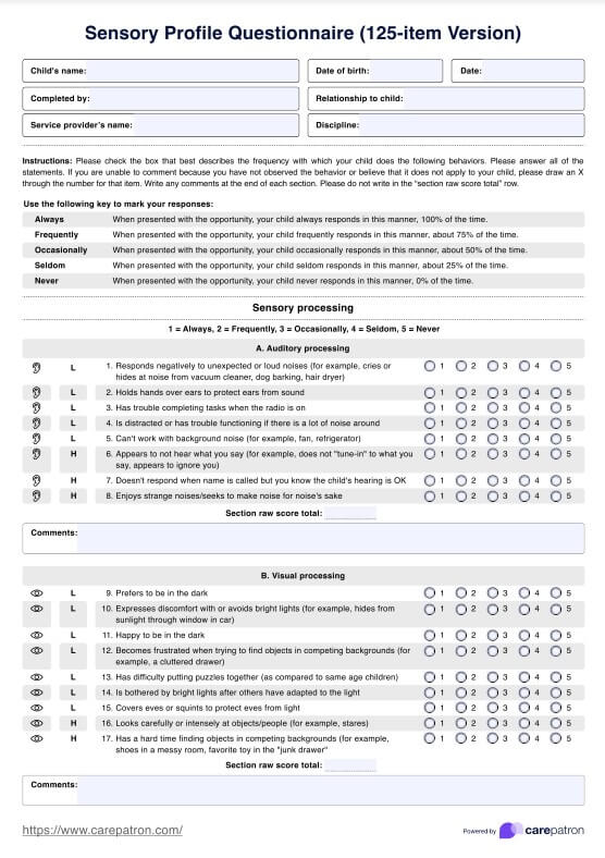 แบบสอบถามรายละเอียดทางประสาทสัมผ PDF Example