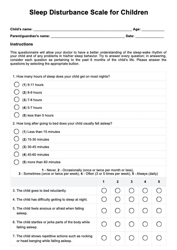 Sleep Disturbance Scale for Children PDF Example