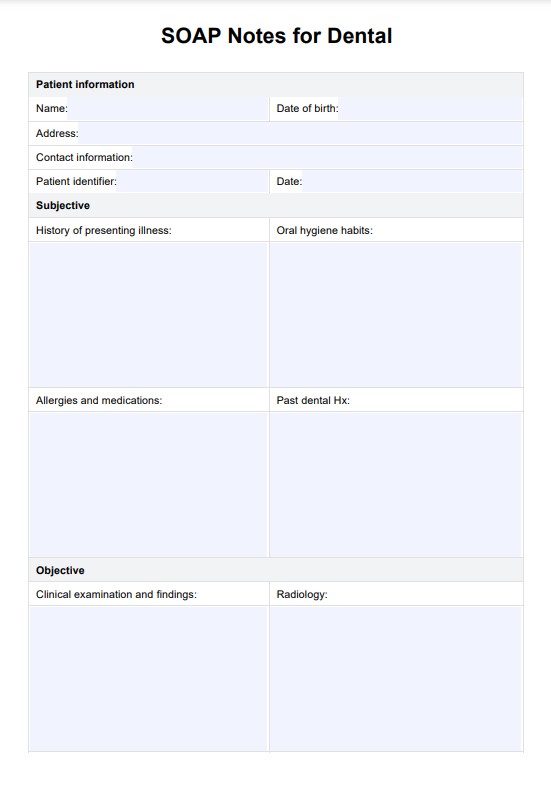 หมายเหตุ SOAP สำหรับแม่แบบทันตกรรม PDF Example