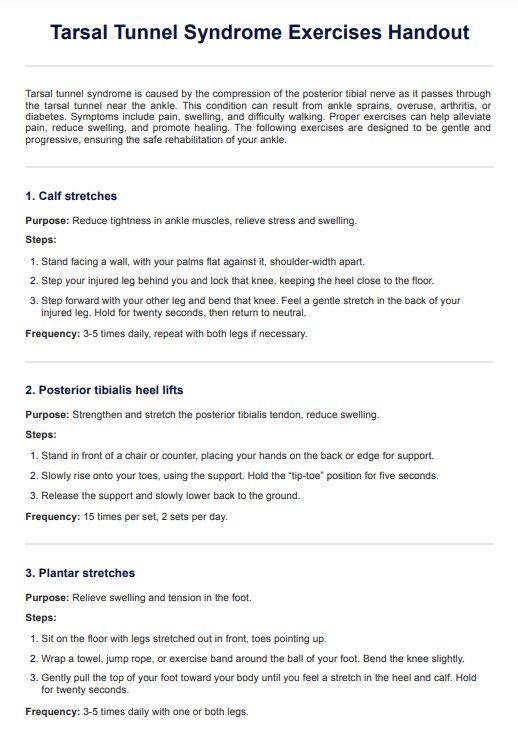 Tarsal Tunnel Syndrome Exercises Handout PDF Example