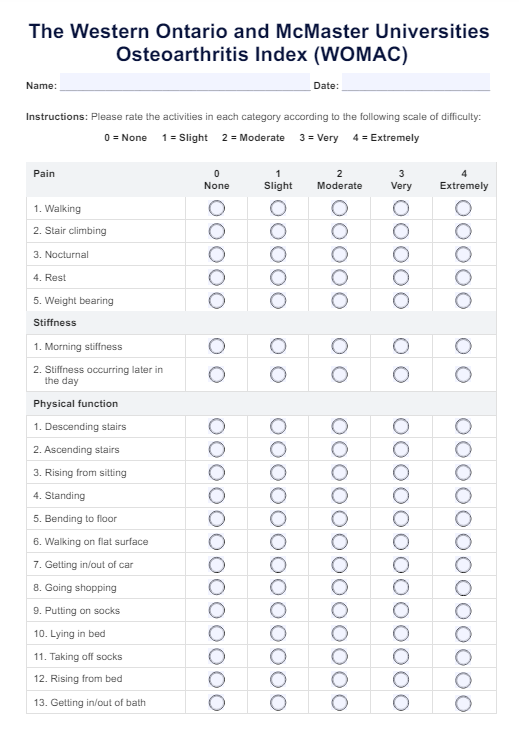 WOMAC Osteoarthritis Index PDF Example