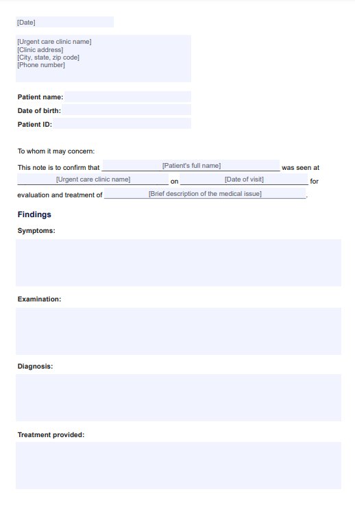 ملاحظة أطباء الرعاية العاجلة PDF Example