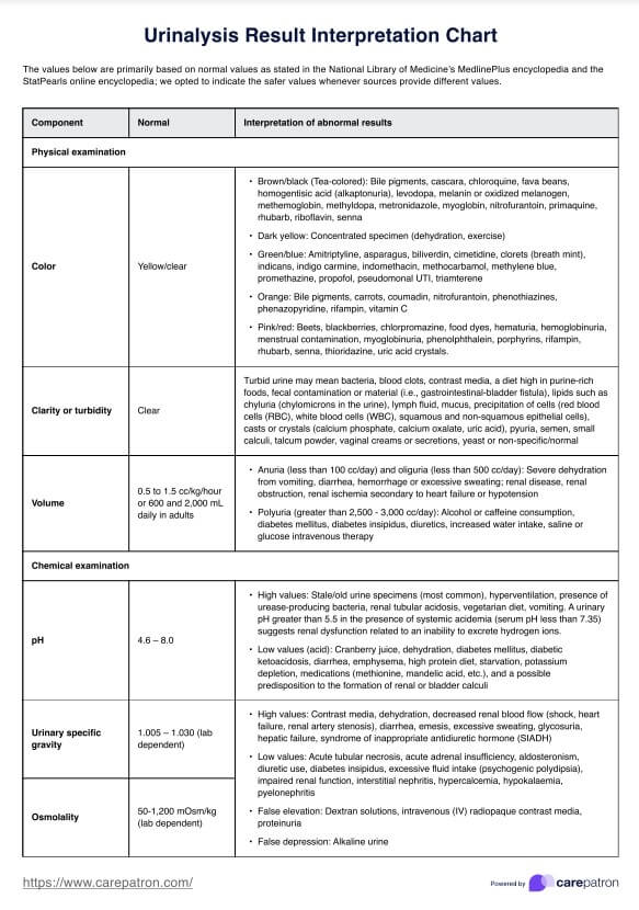 Urinalysis Result Interpretation PDF Example