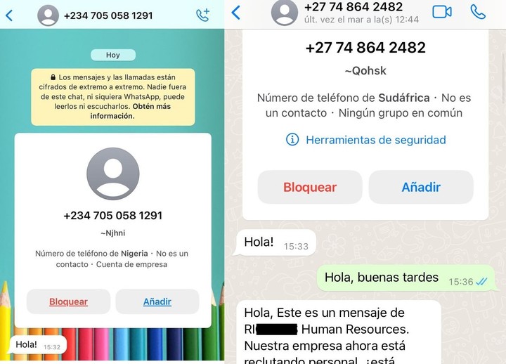 Los mensajes que llegan por parte de los estafadores de WhatsApp.