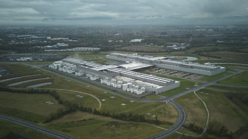 An aerial view of the Meta data centre, in Dublin, Ireland, Wednesday, Oct. 16, 2024. (AP Photo/Bram Janssen)
