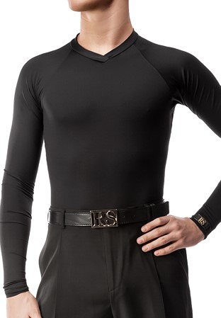 RS Atelier Mens Pietro Open Neck Latin Body Shirt-Black