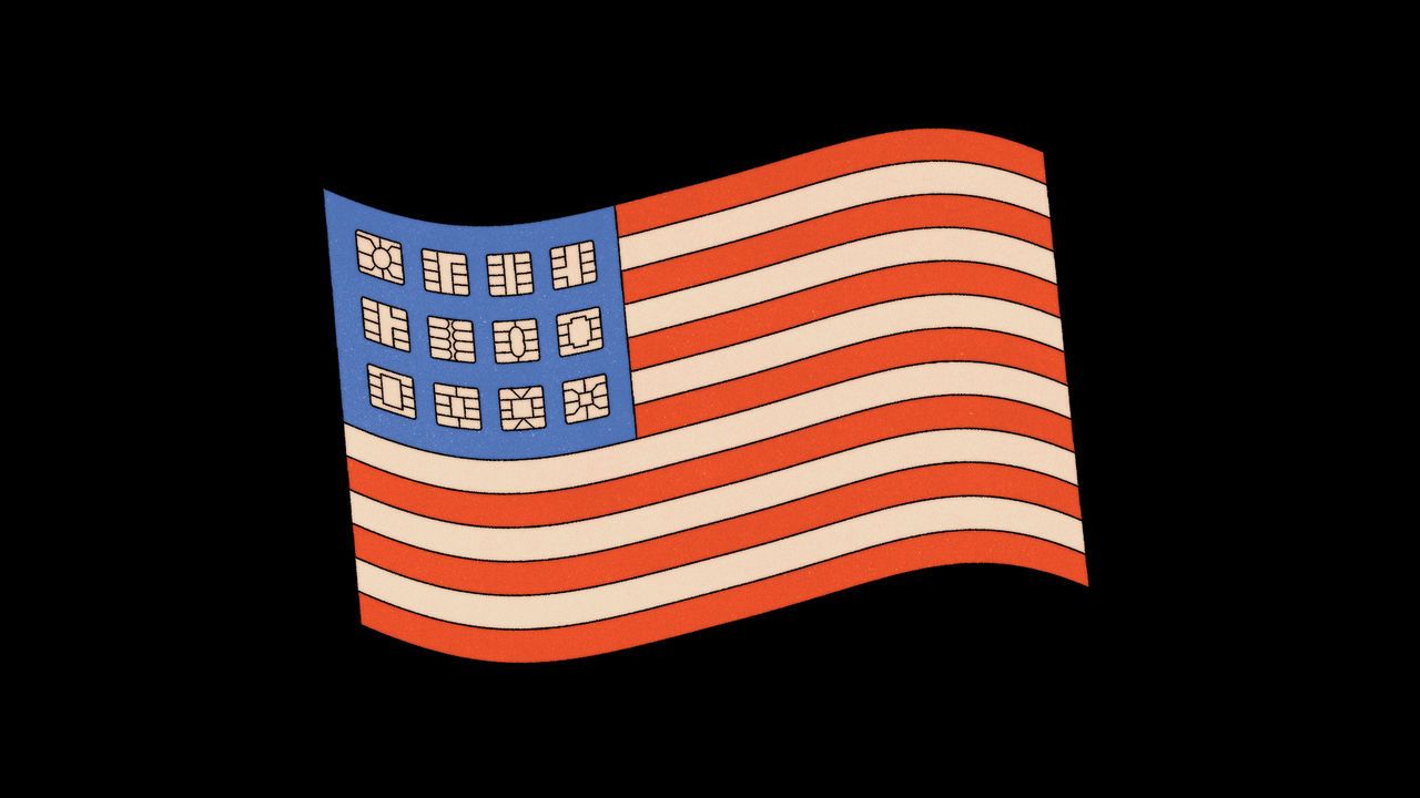 US flag with computer chips instead of charts