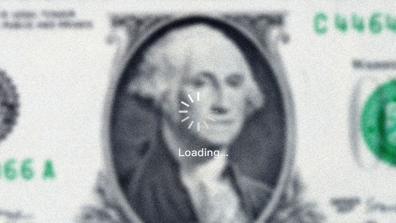 Portrait of George Washington with a loading icon on it.