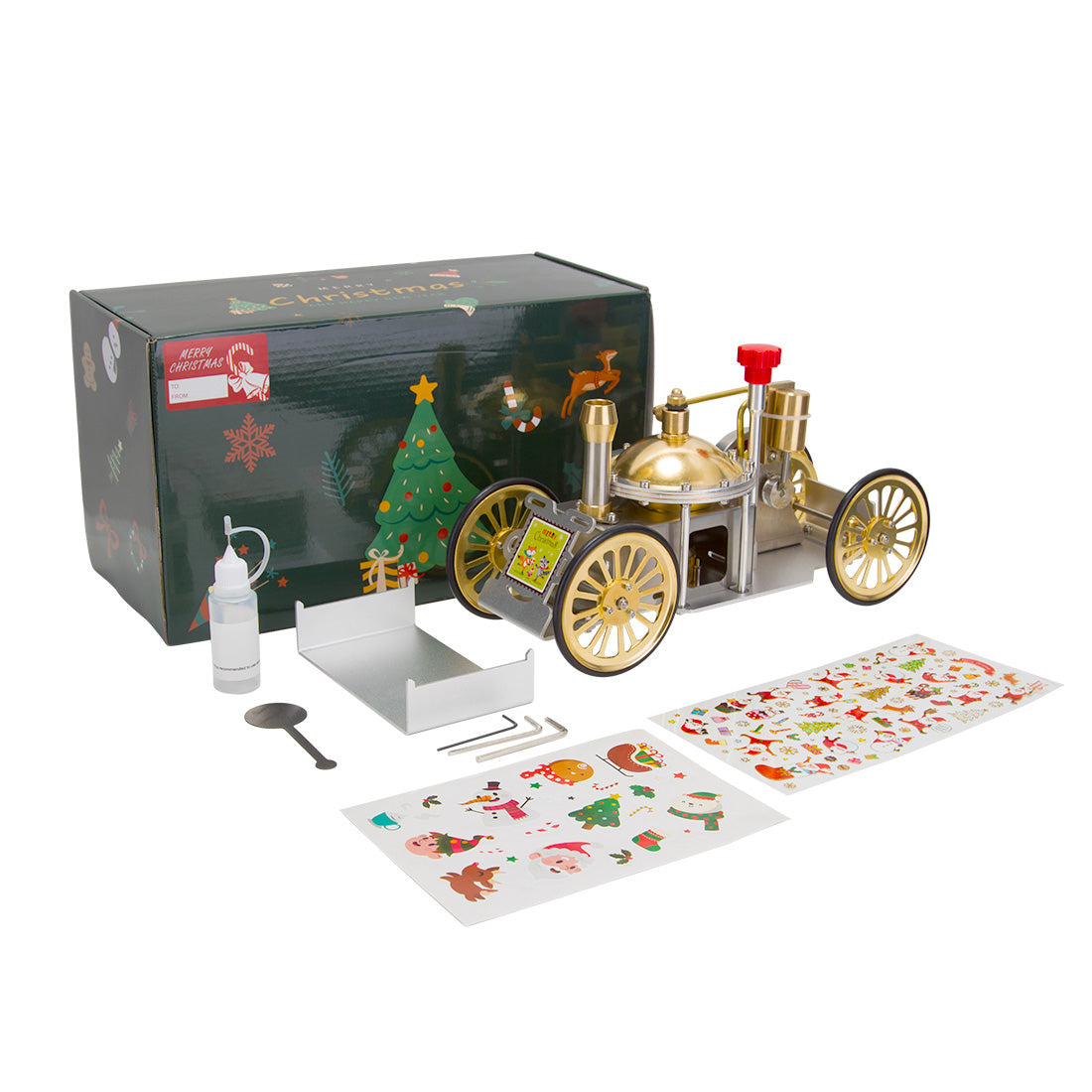 ENJOMOR Antique Metal Steam-Powered Car Model Retrol Steam Engine Model Car STEM Toy Christmas Gift Collection