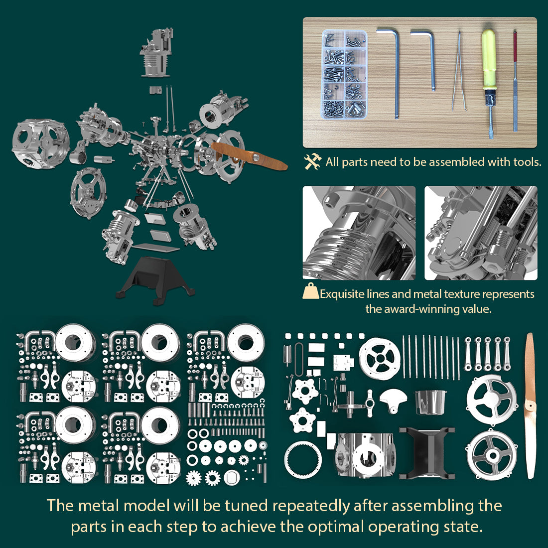 5 Cylinder Radial Engine Model Kit that Works - Build Your Own Radial Engine - TECHING 1: 6 Full Metal Radial Engine Model Kit 230+Pcs