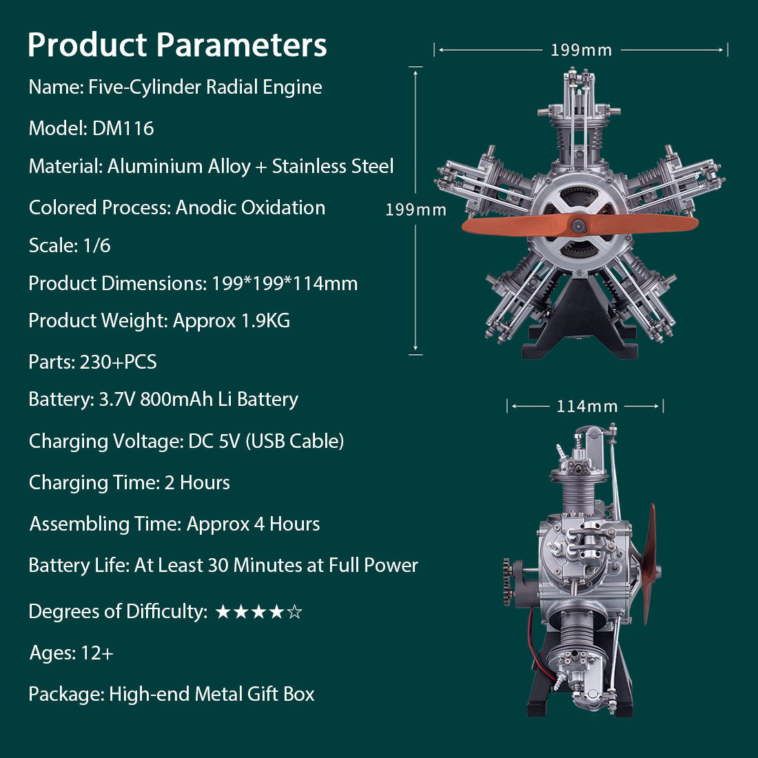 5 Cylinder Radial Engine Model Kit that Works - Build Your Own Radial Engine - TECHING 1: 6 Full Metal Radial Engine Model Kit 230+Pcs