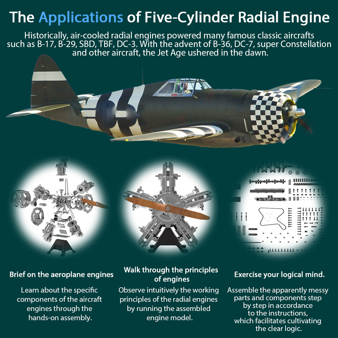 5 Cylinder Radial Engine Model Kit that Works - Build Your Own Radial Engine - TECHING 1: 6 Full Metal Radial Engine Model Kit 230+Pcs