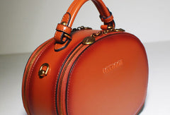 Genuine Leather oval round handbag shoulder bag for women leather crossbody bag - EverHandmade