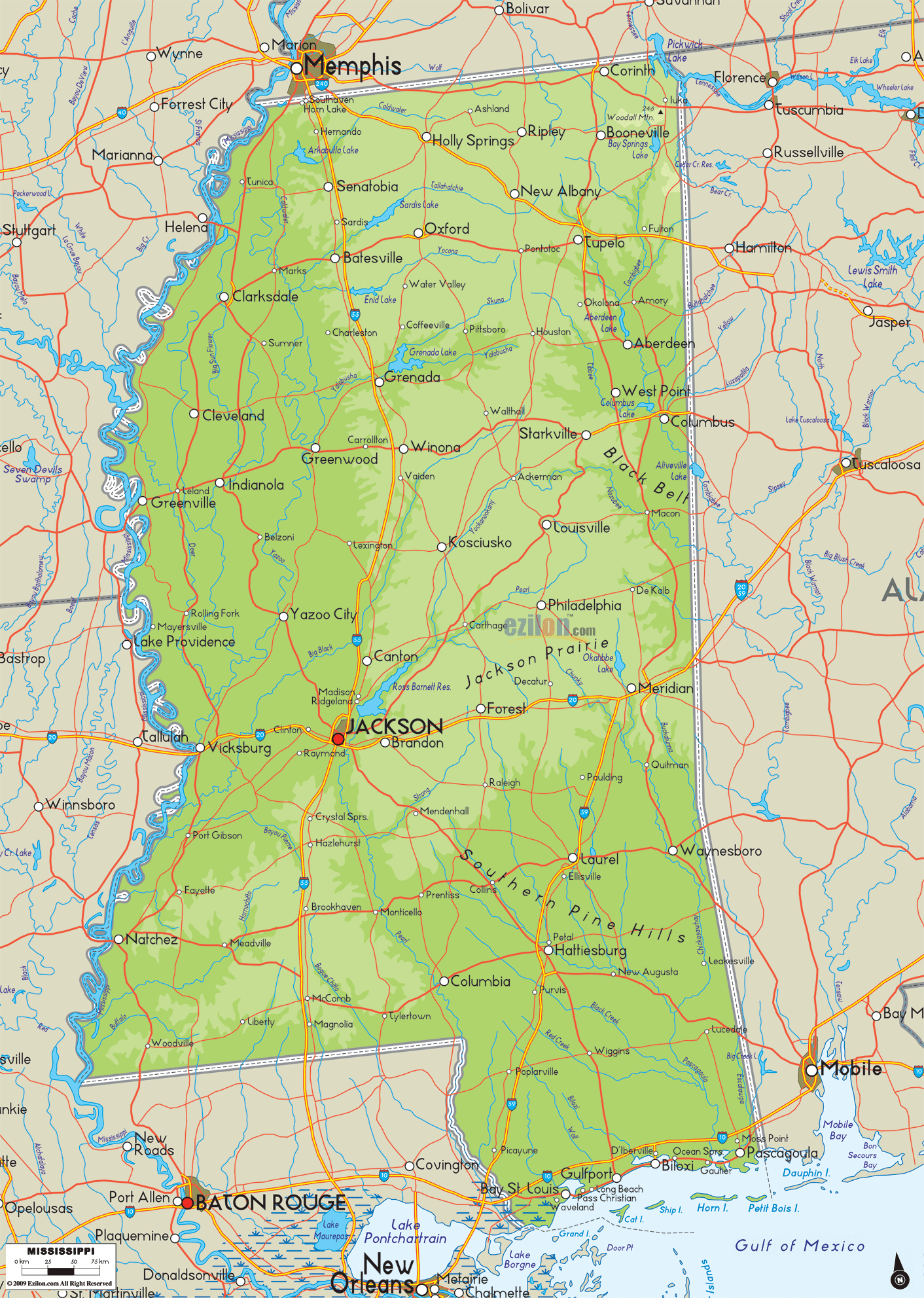 Large Detailed Roads And Highways Map Of Mississippi State ~ Mapdome 7F3