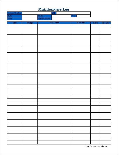 Free Detailed Automotive Maintenance Log (Long) from Formville