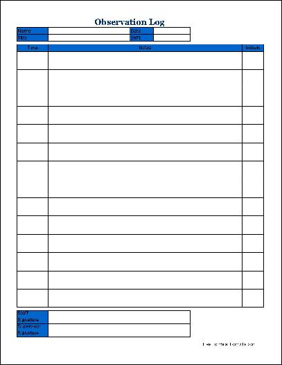 Free Basic Observation Log (Tall) from Formville