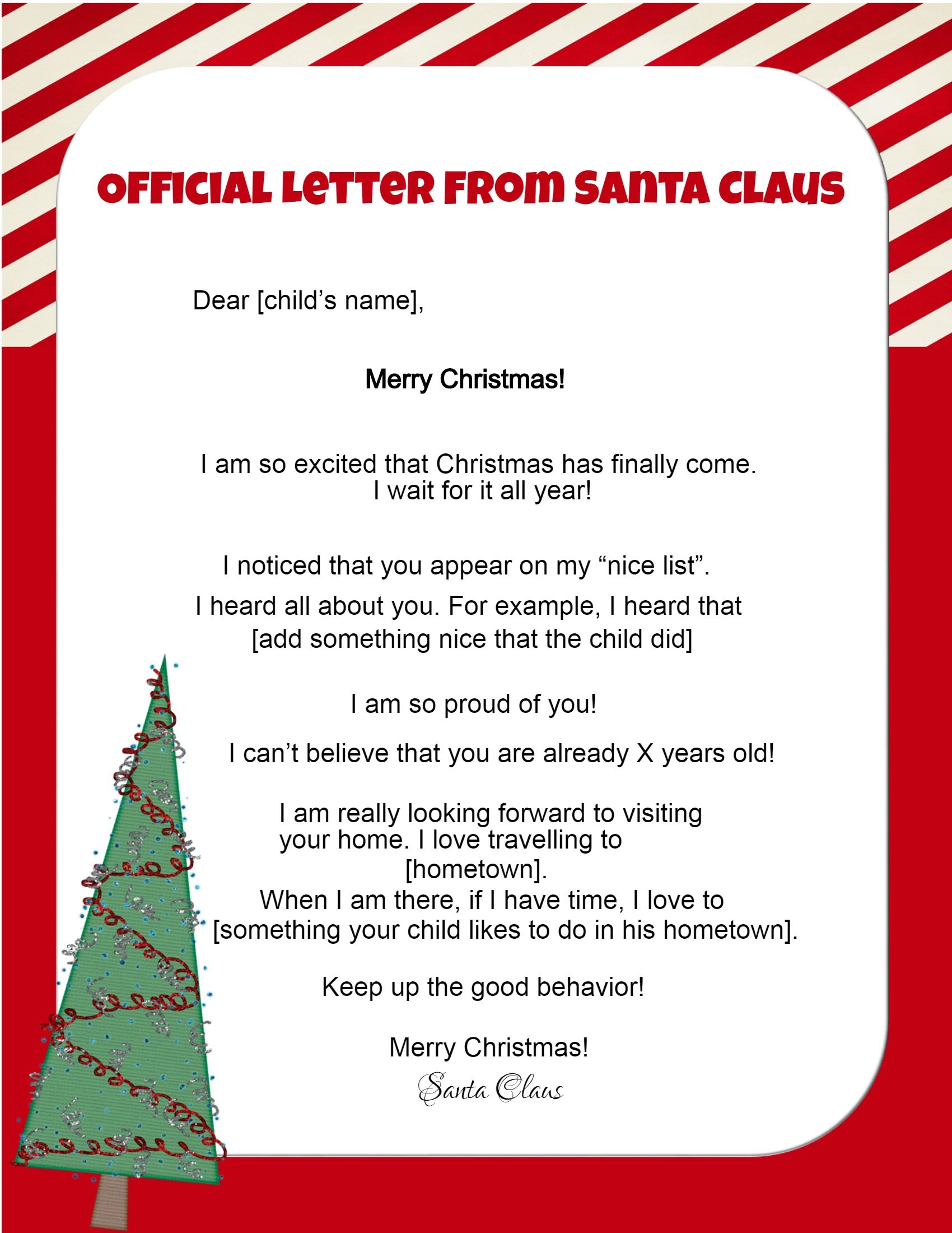 Printable Letter From Santa Template