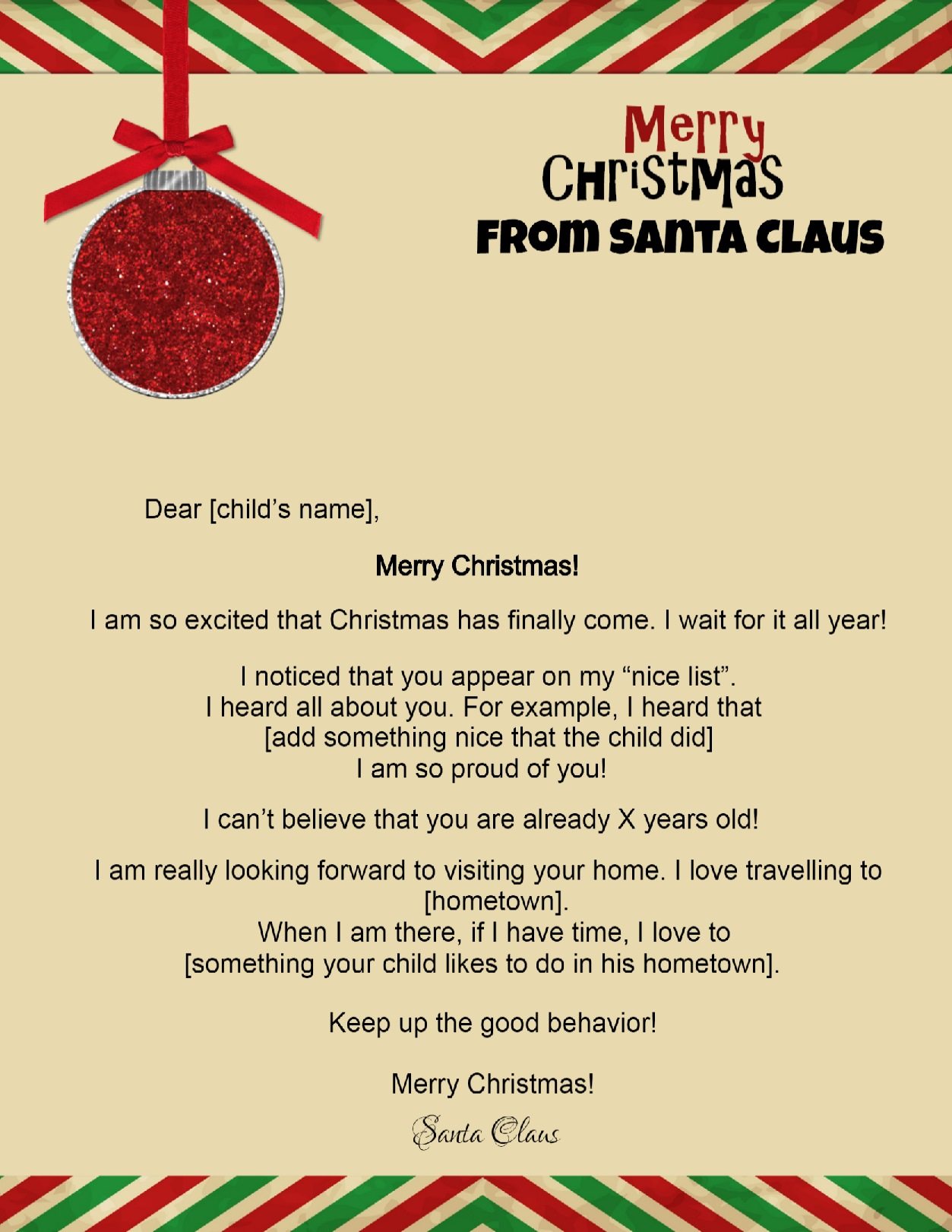 Christmas Letter From Santa Template