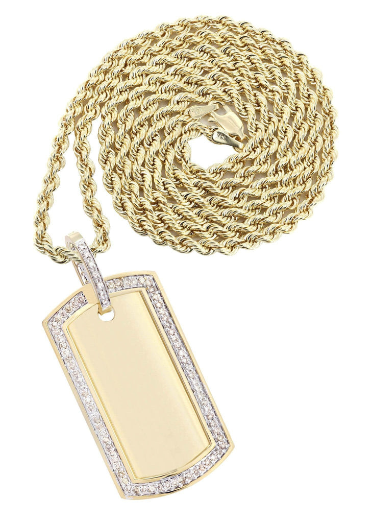 14K Yellow Gold Dog Tag Diamond Pendant & Rope Chain | 1.81 Carats Diamond Combo FROST NYC 