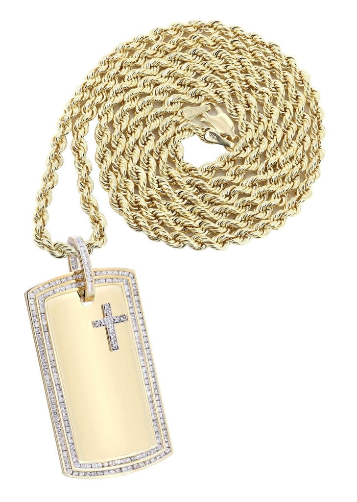 10K Yellow Gold Dog Tag Diamond Pendant & Rope Chain | 3.07 Carats Diamond Combo FROST NYC 