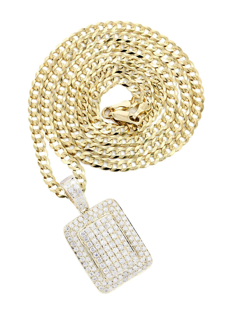 10K Yellow Gold Dog Tag Diamond Pendant & Cuban Chain | 1.61 Carats Diamond Combo FROST NYC 